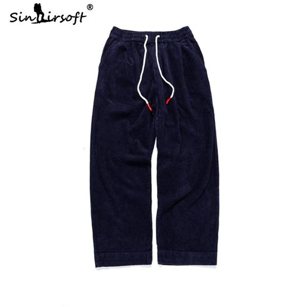 

men's pants corduroy wide leg loose casual drawstring waist ankle length male 2021 autumn and winter fashion trousers, Black