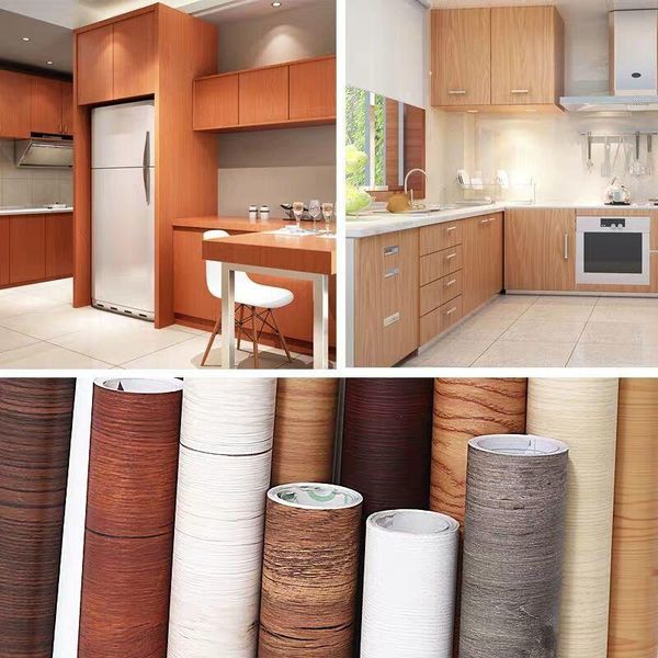 

wallpapers 10m waterproof wood wallpaper roll self adhesive contact paper doors cabinet deskmodern furniture decoration sticker