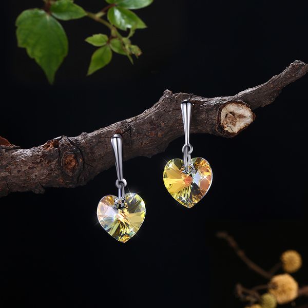

lekani adopts shijia element crystal earrings for women's love fashion 925 sterling silver sve605, Golden
