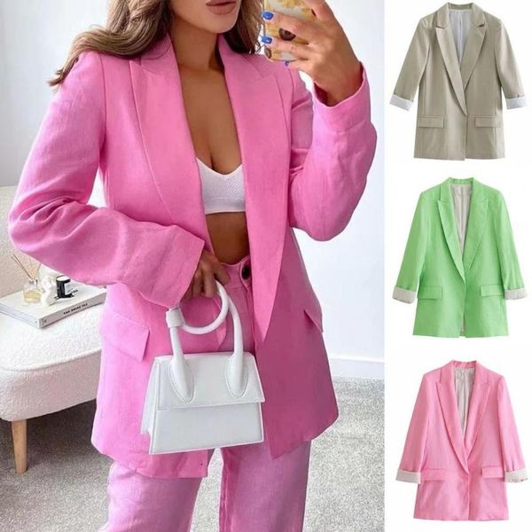

women's suits & blazers women suit coat 2021 ladies blazer lapel loose cardigan long sleeve solid color for office, White;black