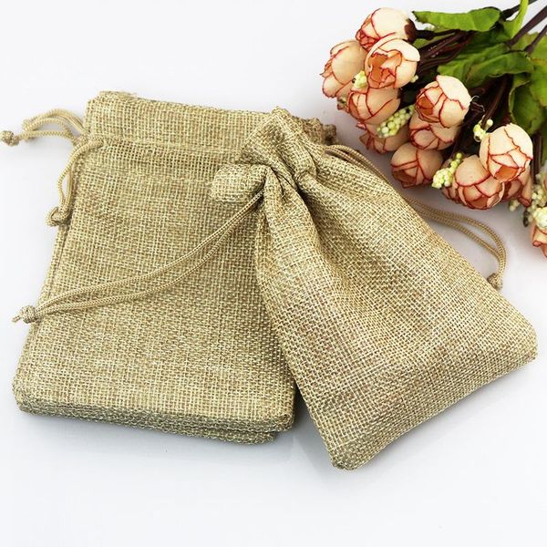 

gift wrap 50 pcs/lot 7*9cm khaki color natural burlap linen jewelry travel storage pouch mini candy jute packing bags for bag