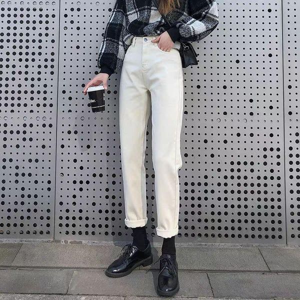 

women's jeans 2021 korean white women high waist harem mom pants spring plus size black lady denim vintage with belt trousers l236, Blue