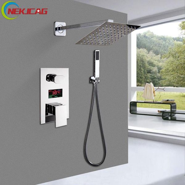 

digital display bathroom mixer valve faucet ultrathin shower head with temperature cartridge sets