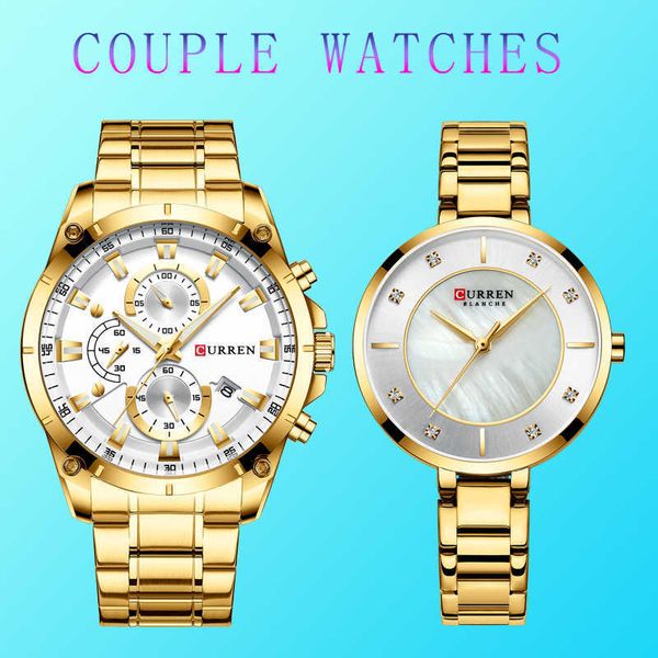 

curren diver mens watches luxury brand unique gold couple watches for women and men stainless steel lovers pair wristwatch 210527, Slivery;brown