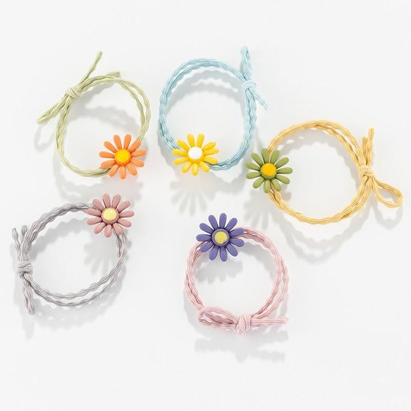 

hair clips & barrettes korean small daisy ring lovely flower headwear girls accessories kids elastic bands children ropes wholesale, Golden;silver