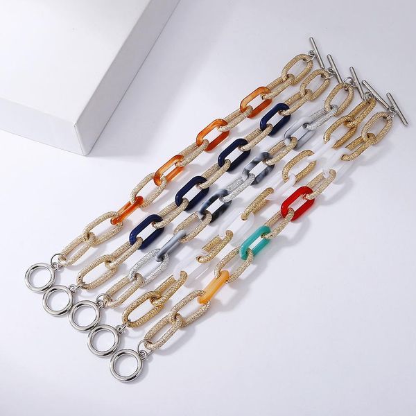 

rainbow assorted acrylic aluminum link chain bracelet hip hop matte gold silver wristband for women gifts friends jewelry wholesale, Black