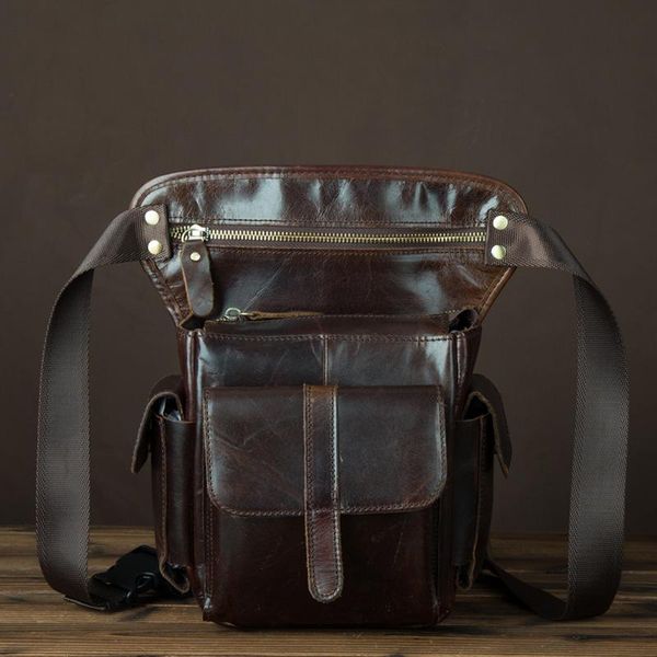 

waist bags crazy horse real leather design men vintage coffee small belt messenger bag pack drop leg pouch