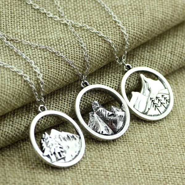 

pendant necklaces lovely round mountain range bar necklace adventure landscape rectangle cactus nature lovers jewelry, Silver