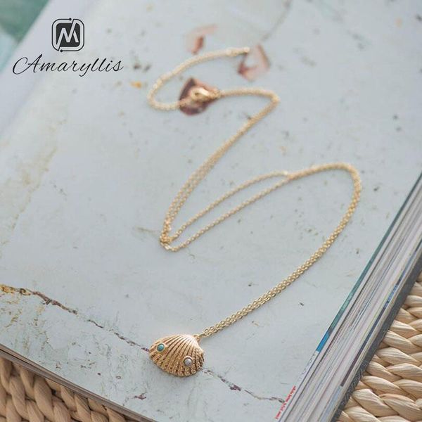 

pendant necklaces amaiyllis beach sea shell choker necklace for women vacation dangle collar simple clavicle chain collier, Silver