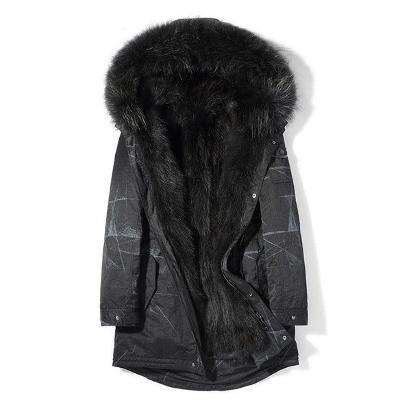 

men's leather & faux natural raccoon fur coat winter jacket men real collar warm parka clothes winterjas heren p18033 my776, Black