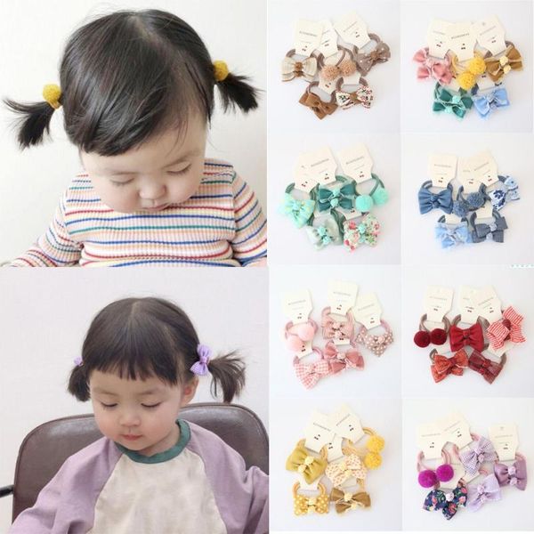 

hair accessories 10pcs luxury kids girls small plush ball rope gum flower headdress elastic rubber band ties bows, Slivery;white