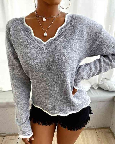

women knitted sweaters wave v neck pullover lady solid casual jumper autumn winter female long sleeve sweaters, White;black