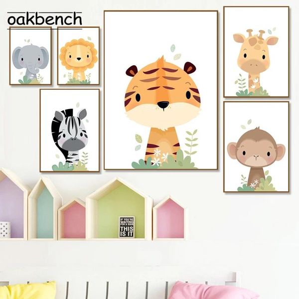 

paintings woodland animal wall art poster elephant monkey canvas zebra giraffe picture nursery pictures baby kids room decor