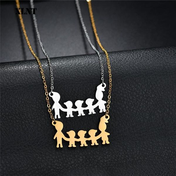 

pendant necklaces xlnt fashion stainless steel cute boy girl for women hand in children necklace family jewelry, Silver