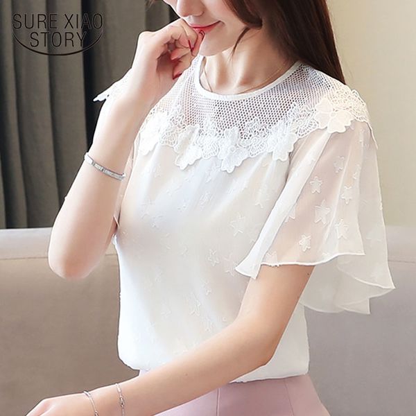 

blouses blusas mujer de moda chiffon white blouse shirt lace flare sleeve clothes sweet shirts 4405 50 210415