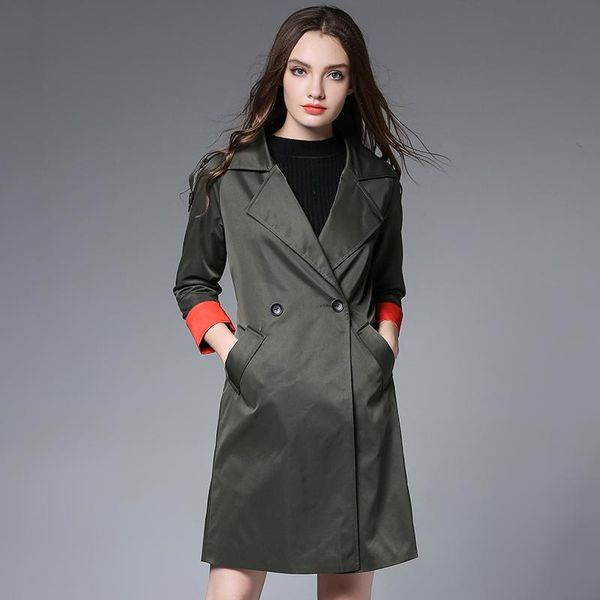 

women's trench coats 2021 spring autumn women fashion casual double breasted windbreaker coat woman cardigan plus size business outerwe, Tan;black