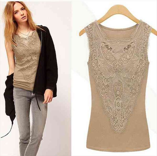 

summer casual lace crochet women shirt slim sleeveless blusas feminina plus size, White