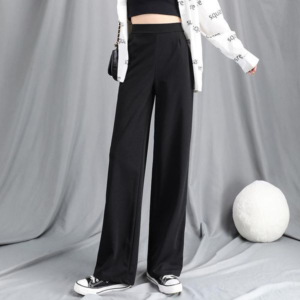 

women's pants & capris streetwear loose black straight pant women 2021 spring high waist trousers long vintage pocket, Black;white
