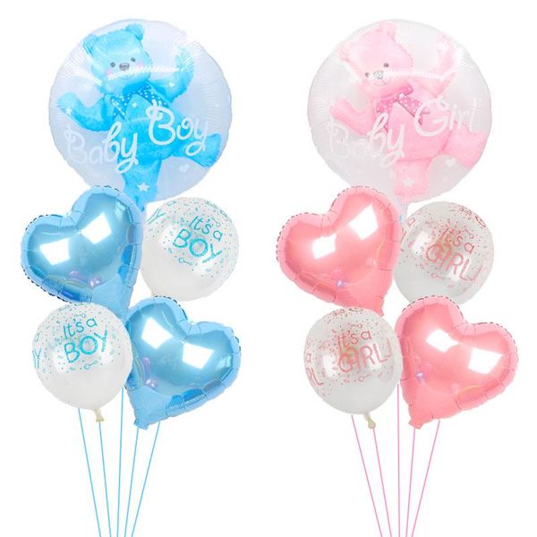 Decorazione per feste 1 set da 24 pollici Baby Shower Ball in Bear 1st Foil Balloons Ragazzo Blu Decorazioni di compleanno Bambini Rosa Air Globos