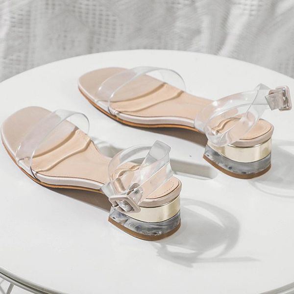 

fashion woman sandals transparent lace shoes thick heel sandal beach vacataion, Black