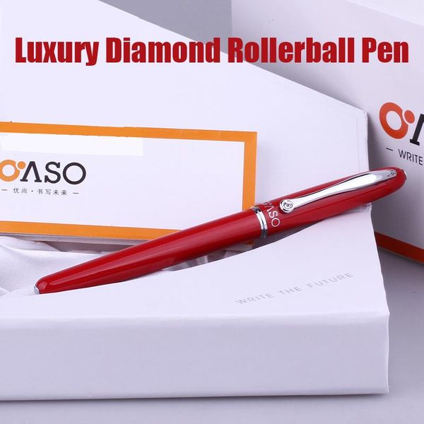 

luxury red and silver clip with diamond rollerball pen original case for lady christmas gift 0.5mm writing pens ballpoint, Blue;orange