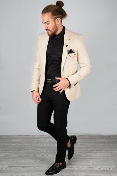 

men's suits & blazers deepsea male beige self print slim fit jacket 2002123, White;black