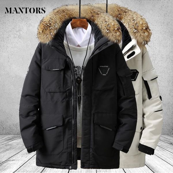 

men's down & parkas winter jacket big pocket fur collar thicken parka male -30 degrees casual waterproof coat warm mens windbreaker, Black