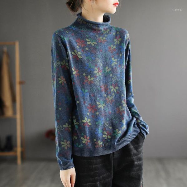 

knit sweaters print autumn winter casual loose mock neck collar female pullovers fashion women's, White;black