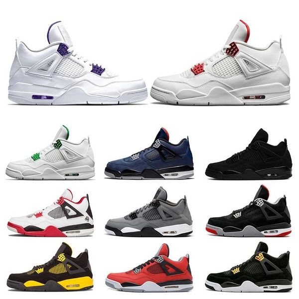 

basketball shoes jumpman 4 4s neon sail metallic purple red what the og bred white cement mens trainers sneakers sports size 40-47