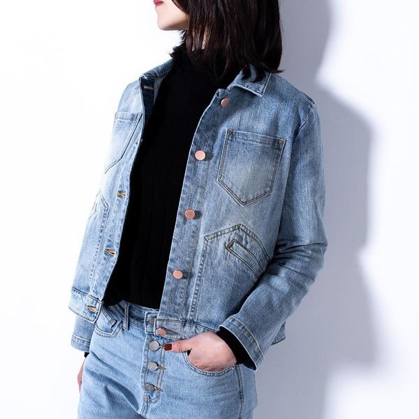 

women's jackets the spring of 2021 cowboy coat washed pale blue jacket soft cotton cut short age female, Black;brown