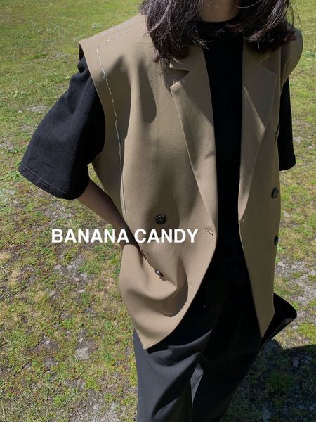 

2021 autumn and winter folding wear item bright line dign sense sleevels suit vt women's drs, Black;white