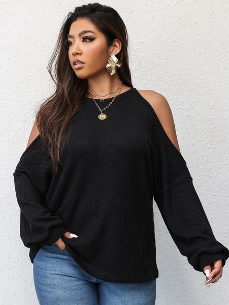 

plus cold shoulder tee q6bz#, Black