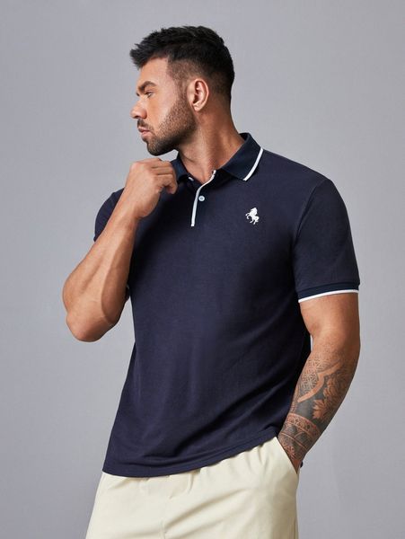 

extended sizes men horse embroidery polo shirt k5hp#, White;black