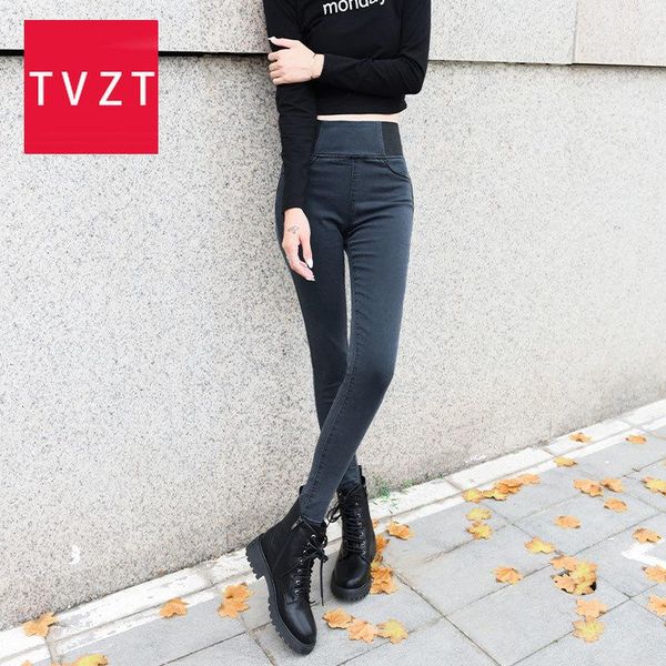 

women's jeans tvzt 2021 plus size women high waist blue pants pocket mom denim pencil pant fashion skinny