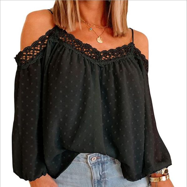 

women's blouses & shirts blouse spring autumn solid color long sleeve blusas femme patchwork lace sling off shoulder woman loose y2k, White