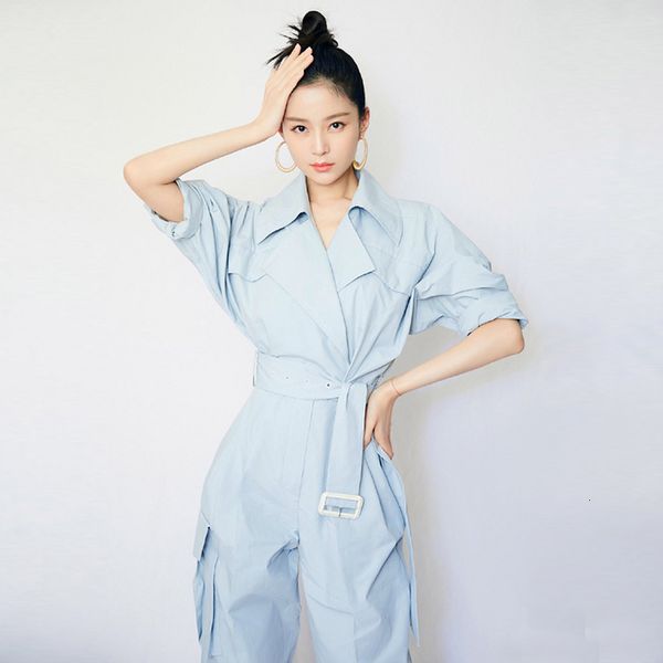 

romper high-quality spring party elegant women fancy office lapel belt pants fashion overalls, Black;white