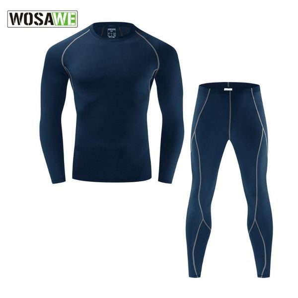 

racing sets wosawe autumn sports shirt tight-fitting bottoming riding trousers long sleeved suit men thermal underwear, Black;blue