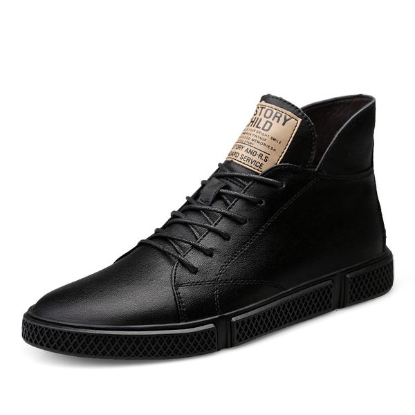 

dress shoes fashion men casual high genuine leather soft men's flats chaussure homme autumn retro carved british % bvey, Black