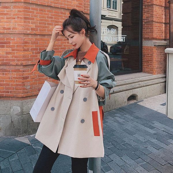 

basic jackets women vintage patchwork windbreaker coat womens high-waist sashes lapel large-size 3xl slim casual fashion jacket women's, Black;brown