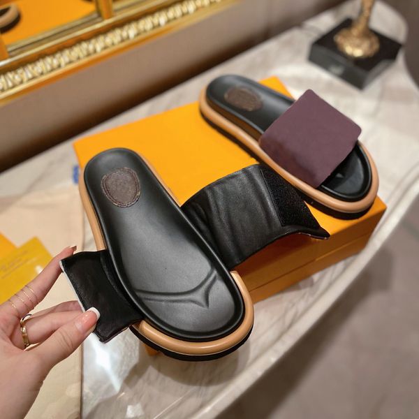 

fashion casual platform sandals print new designer slipper slides four seasons outside man women purple velcro slippers luxurys hook loop sh, Black