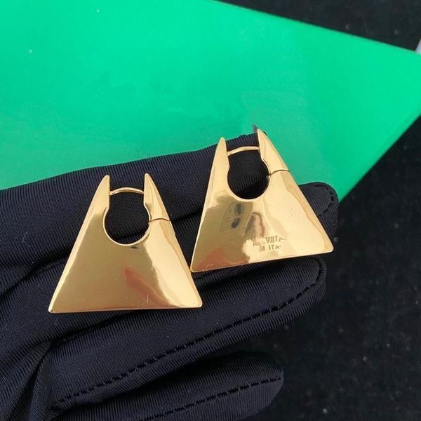 

stud european and american personality trend triangle shape two-tone earrings, Golden;silver