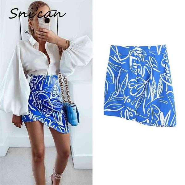 

blue floral asymmetrical skirt za women high waist buttons ruched bodycon mini faldas cortas summer jupe femme snican 210621, Black