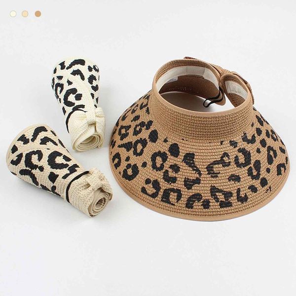 

wide brim hats leopard women empty summer foldable straw sun beach hat chapeau femme uv protection travel, Blue;gray