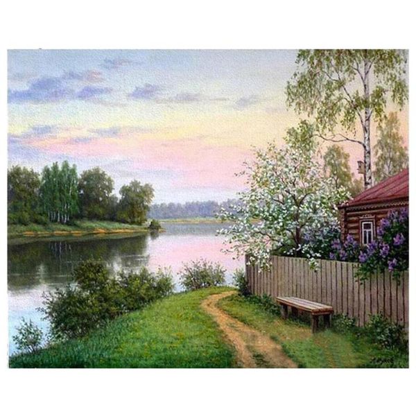 

diamond painting kamy yi diy 5d square handmade round rhinestone cross stitch lake cottage art, picture home decoration