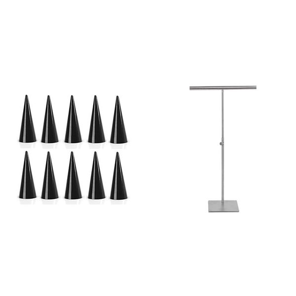 

jewelry pouches, bags 1 pcs stainless steel holder window props hanging 57cm & 10 triple-cornered cone display stand black, Pink;blue