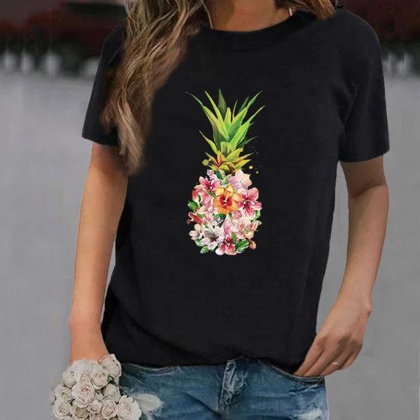 

women's t-shirt 2021 women casual harajuku fashion flower print loose o-neck short sleeve elastic stretched summer tee shirt #t1q, White