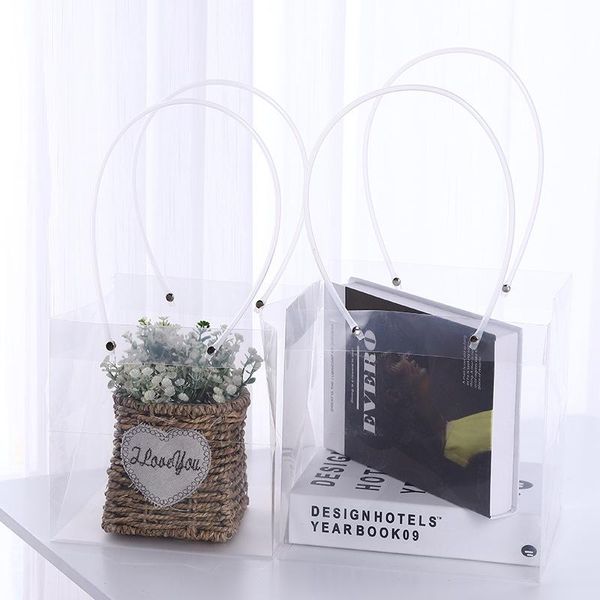 

gift wrap transparent square plastic bag fresh flower plant wedding clear tote package decoration supplies