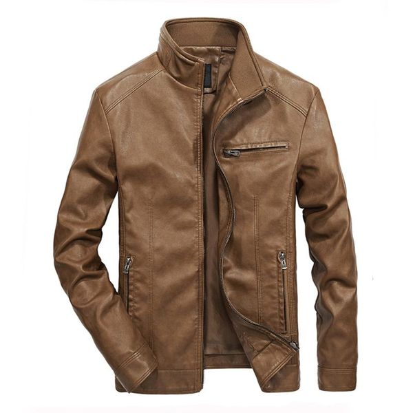 

men's jackets solid color motorcycle jacket stand collar thick leather men clothing chaquetasjaqueta masculina, Black;brown