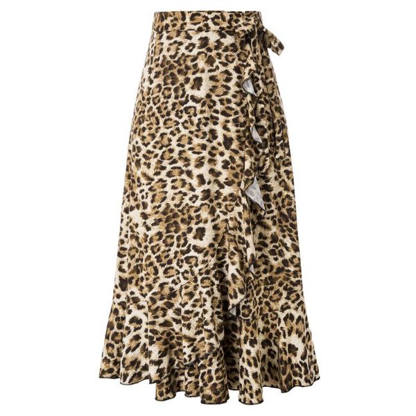 

skirts 2021 spring summer leopard slim skirt high waist bow tie ruffles asymmetrical beach animal print casual women's, Black