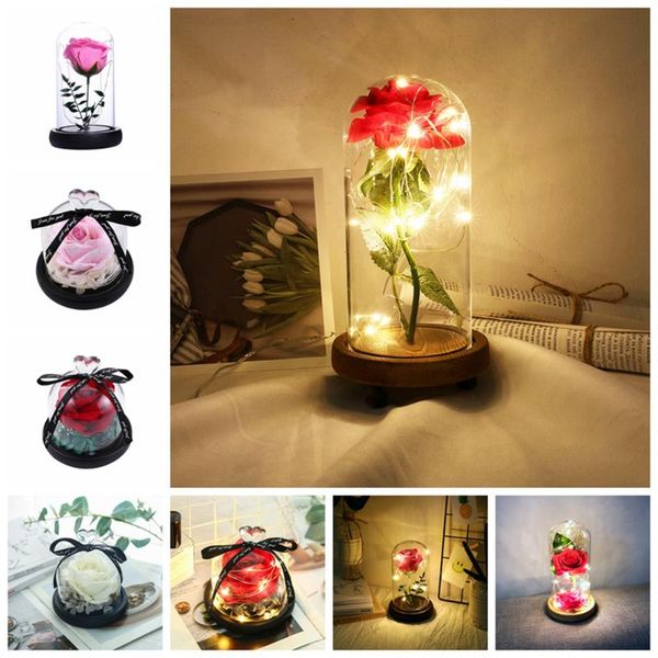 

decorative flowers & wreaths valentine's day birthday gift led rose flower string fairy light bottle night lamp with glass cover prize